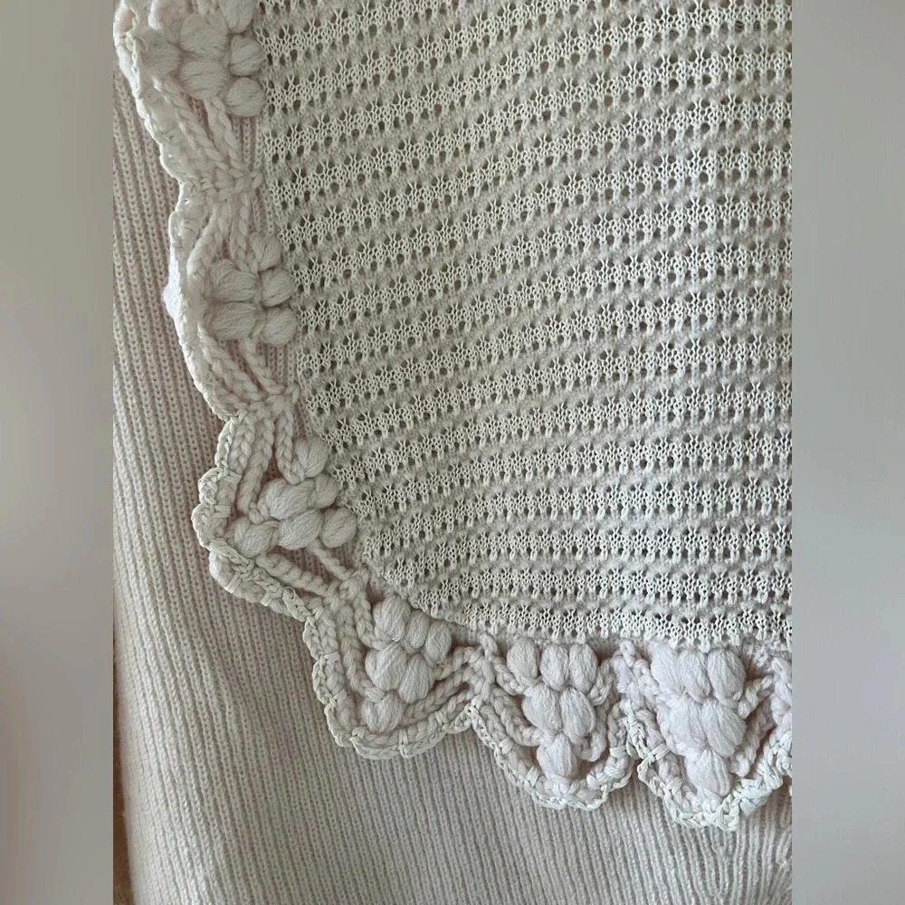 EUC Rebecca Taylor Crochet Stitch Wool Blend Sweater Long Sleeve Nude Pink Large - Picture 9 of 11
